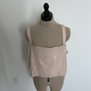 Ann Taylor Women's Cropped Top Size 18 Pale Pink Sequin Glam NYE Holiday Party